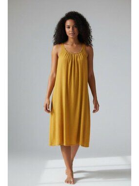Yellow Sleeveless Midi Dress With Beaded Neckline & Back Tie Detail By Cupio XS